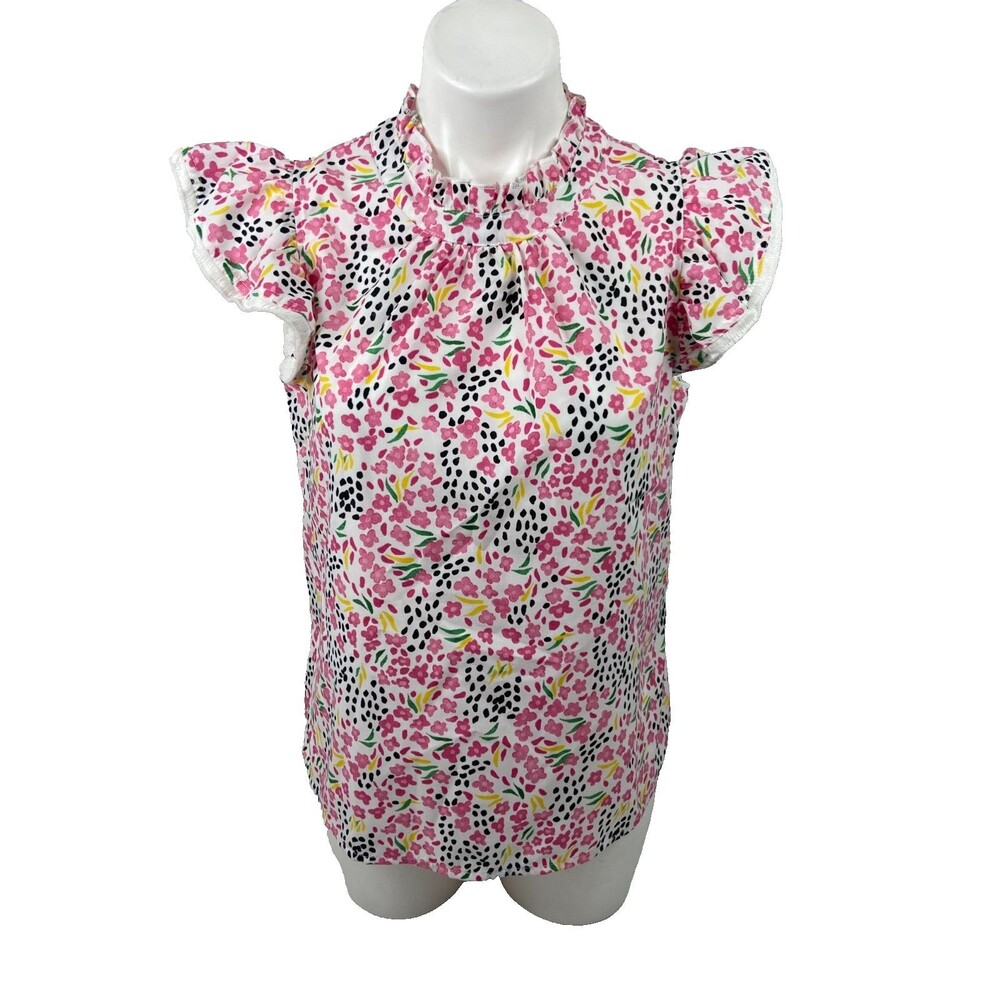 Pink Floral Women Small Blouse Ruffle Neck Multi Color Casual Top NWT